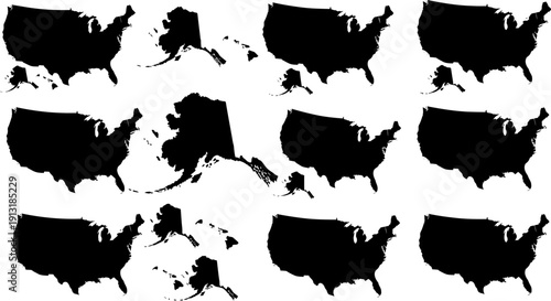 setofblackamericamapsisolatedonwhitebackground