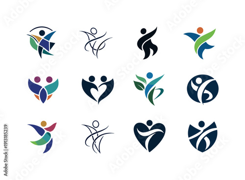 Dance for special needs and therapy. Icon set. Set Logo of dance for special needs and therapy: abstract flowing movement lines. harmonious