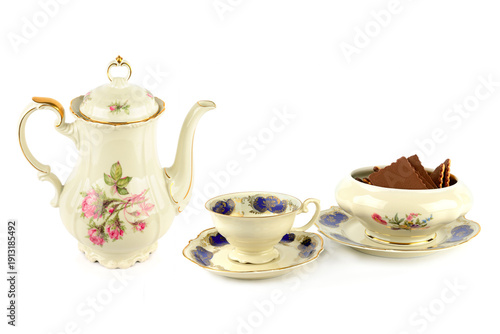 Cuadro en lienzo Luxury porcelain dinnerware set for elegant tea party and tea time
