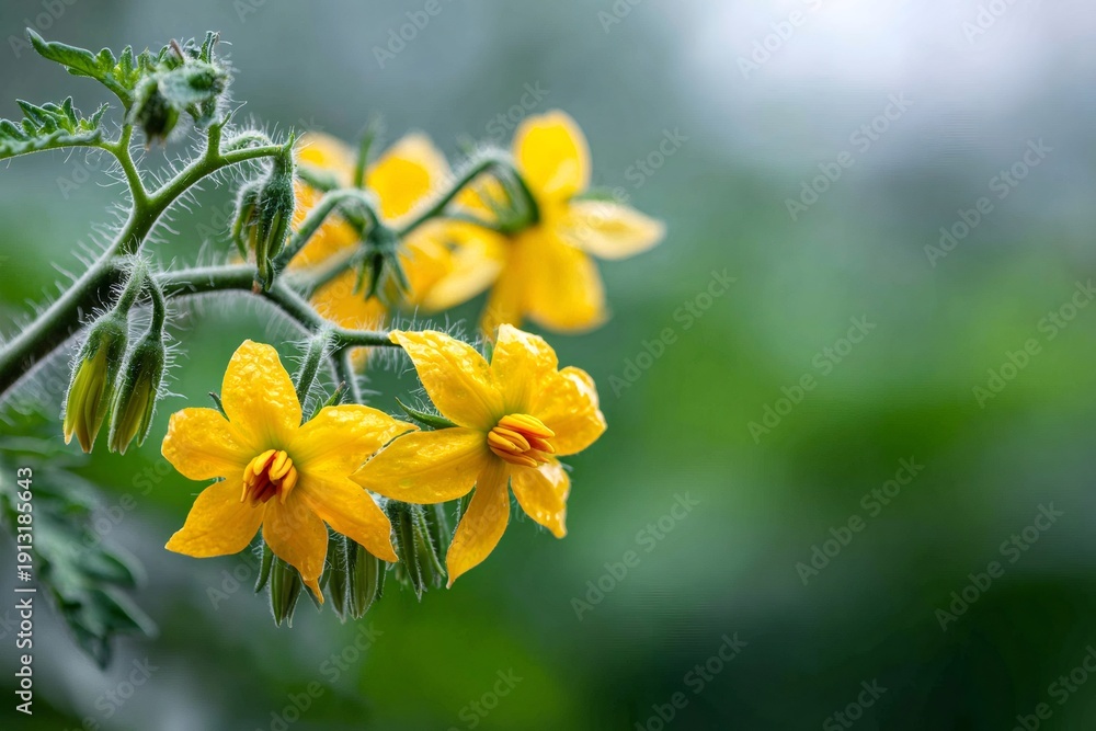 Obraz premium Tomato blossoms blooming on plant in garden