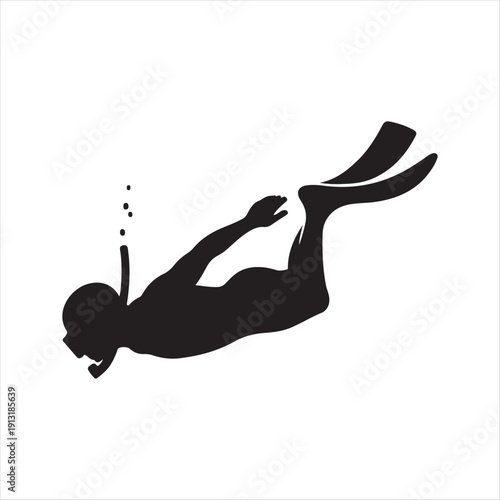 snorkeler under water vector silhouette line art logo design collection