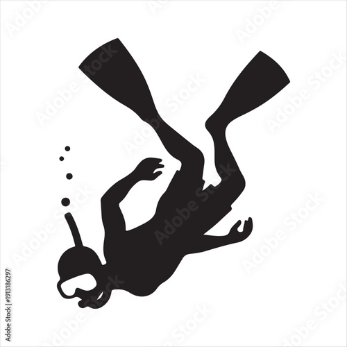 snorkeler under water vector silhouette line art logo design collection