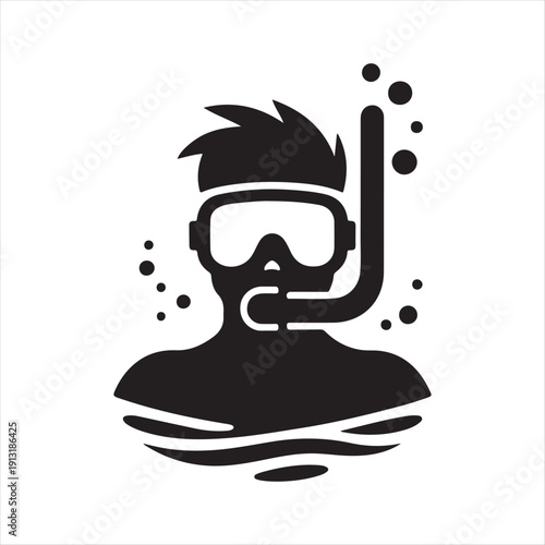 snorkeler under water vector silhouette line art logo design collection