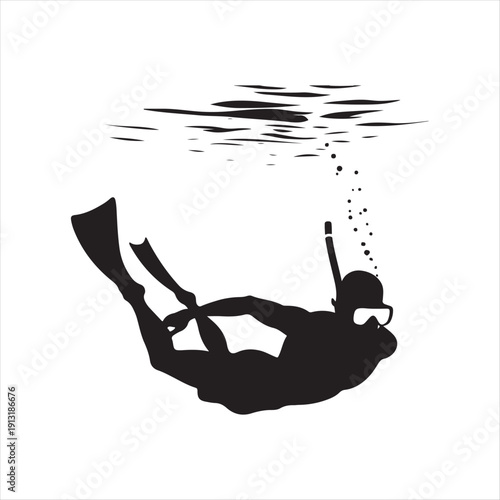snorkeler under water vector silhouette line art logo design collection