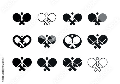 Table Tennis Icons. Table tennis. Icon set. Set Logo of Table tennis: crossed paddles icon. harmonious logo variations of the same emblematic concept, each