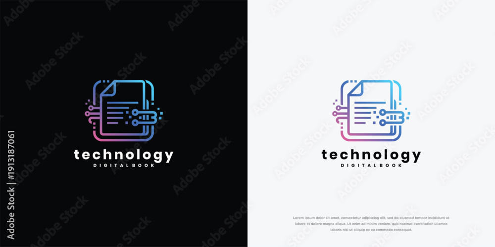 Fototapeta premium Technology Digitalbook Logo Modern Data Link Document Icon for Digital Services E-Books.