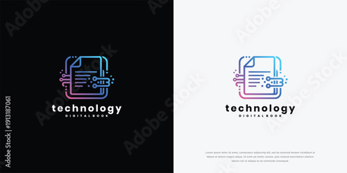 Technology Digitalbook Logo Modern Data Link Document Icon for Digital Services  E-Books.