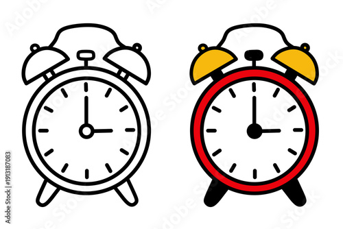 Alarm Clock Time Icon Line and Color Illustration