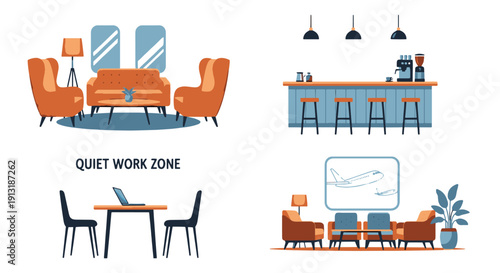 Airport Lounge Line modern color style illustration
