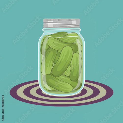 A jar of fermented vegetables balanced on a spinning target with a green liquid inside