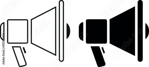 Black and white megaphone side by side bullhorn loudspeaker