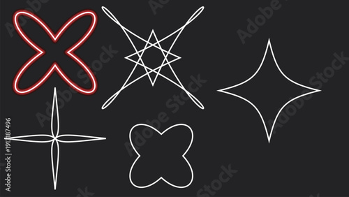 Seven colorful neon outline squares illuminating a dark black background creating a vibrant display