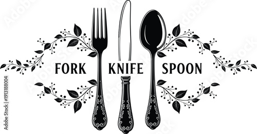 Cutlery Silhouette Vector Set of Spoon Fork and Knife in Parallel and Crossed Arrangement for Restaurant Menu and Kitchen Design