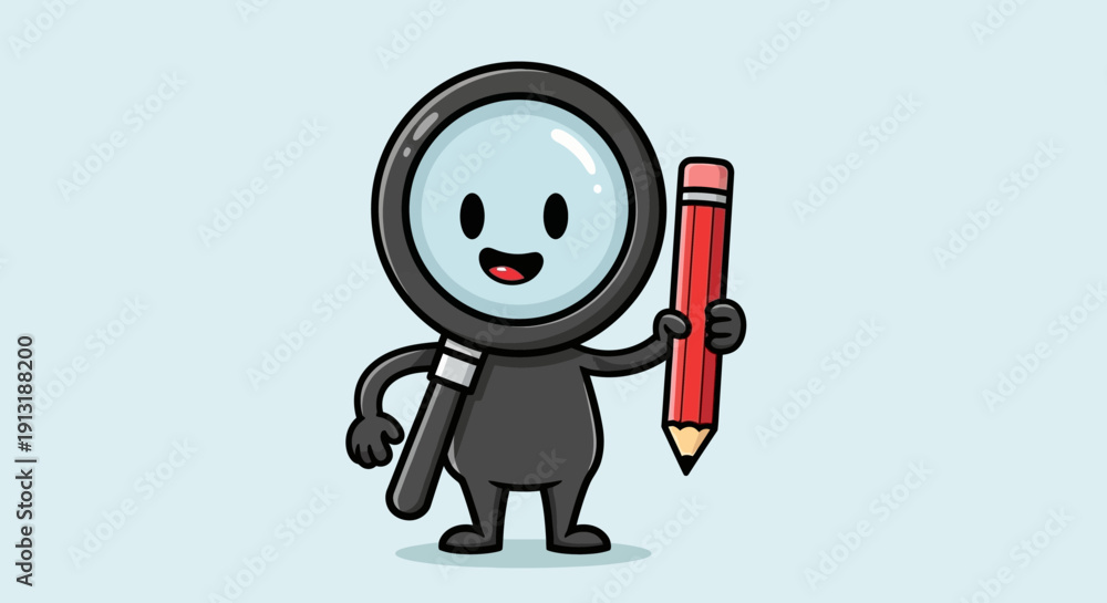 Naklejka premium Magnifying glass cartoon character.