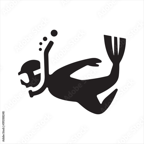 snorkeler under water vector silhouette line art logo design collection