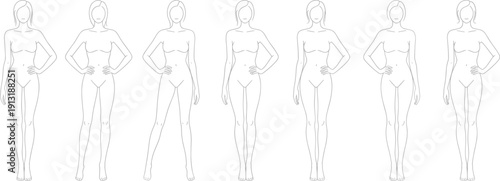 Female body outline in various poses line poses anatomy