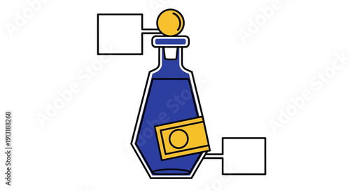 Blue Glass Bottle with Label.