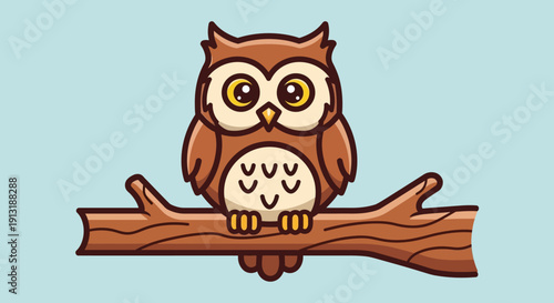 Brown Owl Sitting on Tree.