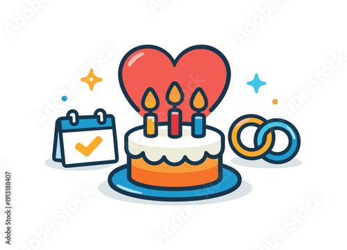 Relationship rituals and traditions captured in a simple celebration setup with a small cake, candles and a heart motif marking anniversaries