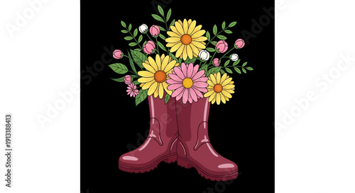 Vibrant floral boots standing against a neutral background with colorful accents