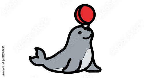 Cartoon Seal Playing with Ball.