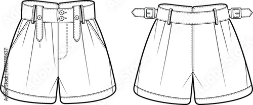 Line of two pairs of shorts with belt line fashion clothing buckle