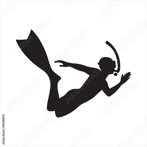 snorkeler under water vector silhouette line art logo design collection