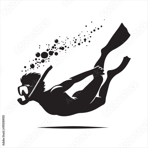 snorkeler under water vector silhouette line art logo design collection