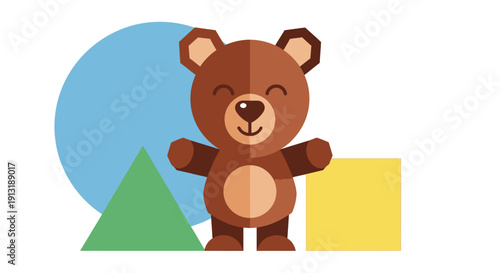 Cartoon Brown Bear Character Smiling.