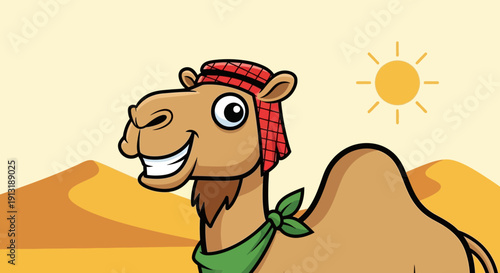 Cartoon Camel with Red Headband Smiling.