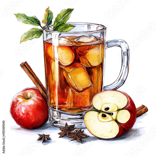 watercolor of Mug Of Apple Cider, vector, isolated on a white background.