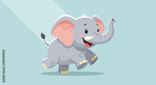 Cartoon Elephant Running with Trunk Raised.