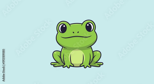 Cartoon Green Frog Illustration Sitting Smiling.