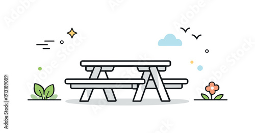 Empty picnic bench moment. A quiet picnic bench standing alone, suggesting rest, pause, and simplicity in nature. The scene feels peaceful