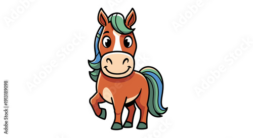 Cartoon Horse Illustration with Blue Mane.