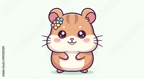 Cute Cartoon Hamster with Flower Hair Clip.