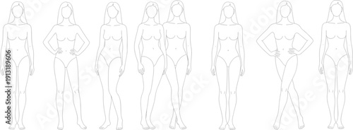 Line of women in various poses and underwear female line underwear body shapes