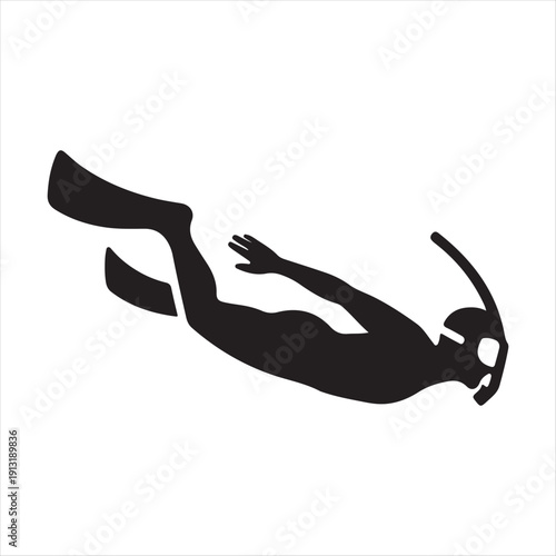snorkeler under water vector silhouette line art logo design collection