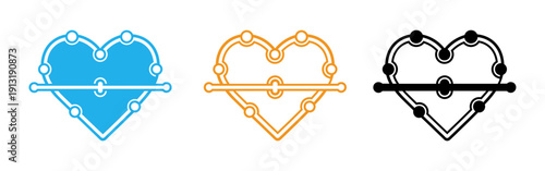 Vector heart icons with piercing, isolated on transparent background
