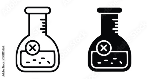Laboratory flask icons with a cross mark indicating chemical free or non toxic substance
