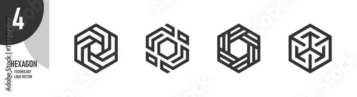 Hexagon Geometric Technology Logo Set – Modern Abstract Line Vector Icons Collection