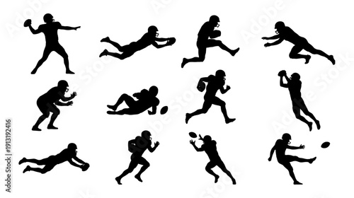 American football players action poses silhouettes