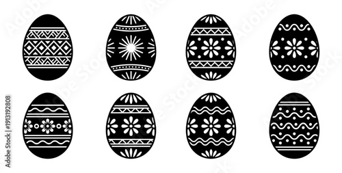 Easter egg silhouettes with floral and geometric ornaments set