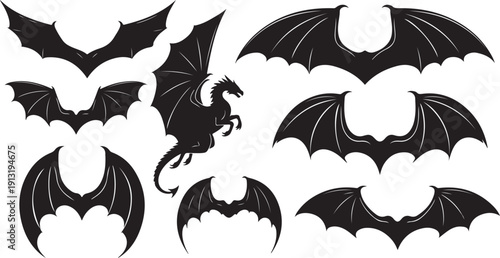 A collection of various bat silhouettes showcasing different poses and styles