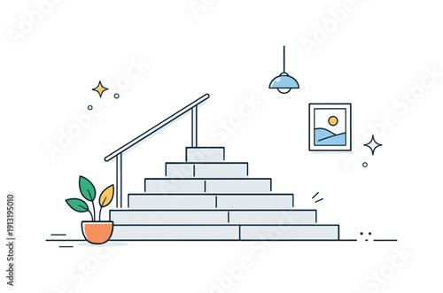 Unoccupied staircase interior. Clean steps surrounded by gentle shadows and minimal architectural framing, capturing a moment of still space
