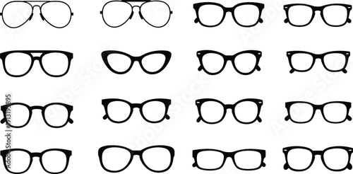 Eyeglasses and sunglasses frames set, retro and modern eyewear silhouettes collection, optical fashion vector illustration isolated on white background
