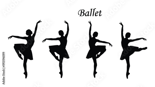 Four ballet dancers in mid-performance showcasing their elegant movements and grace. isolated on white background, Vector