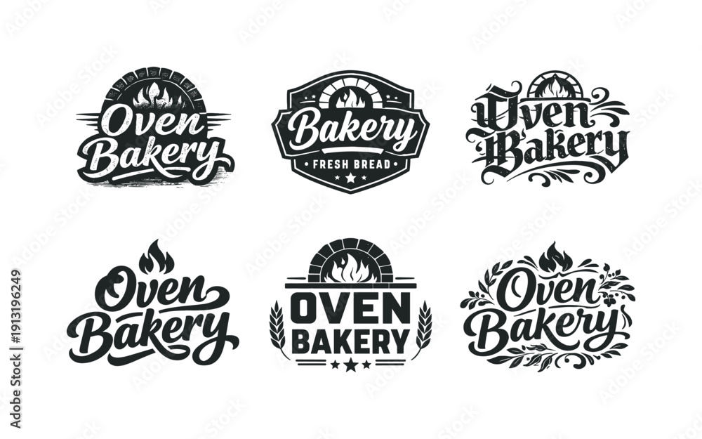 Obraz premium Creative Bakery Lettering. Traditional oven bakery lettering. Set lettering. harmonious lettering variations of the same emblematic concept, each