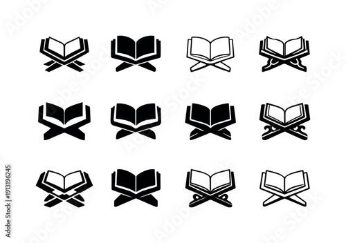 Sacred texts of different religions. Icon set. Set Logo of Sacred texts of different religions: holy book on stand. harmonious logo