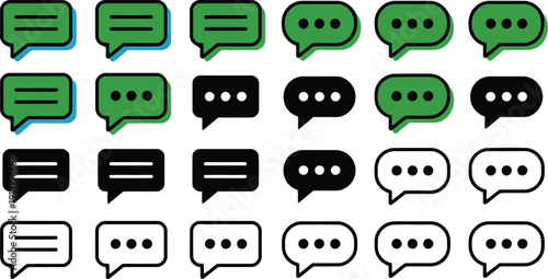 Many message bubble icons in different styles representing communication and online chat